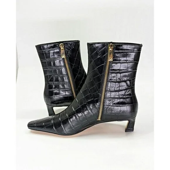 Michael Kors Black Croc-Embossed Heeled Boots - Picture 4 of 12